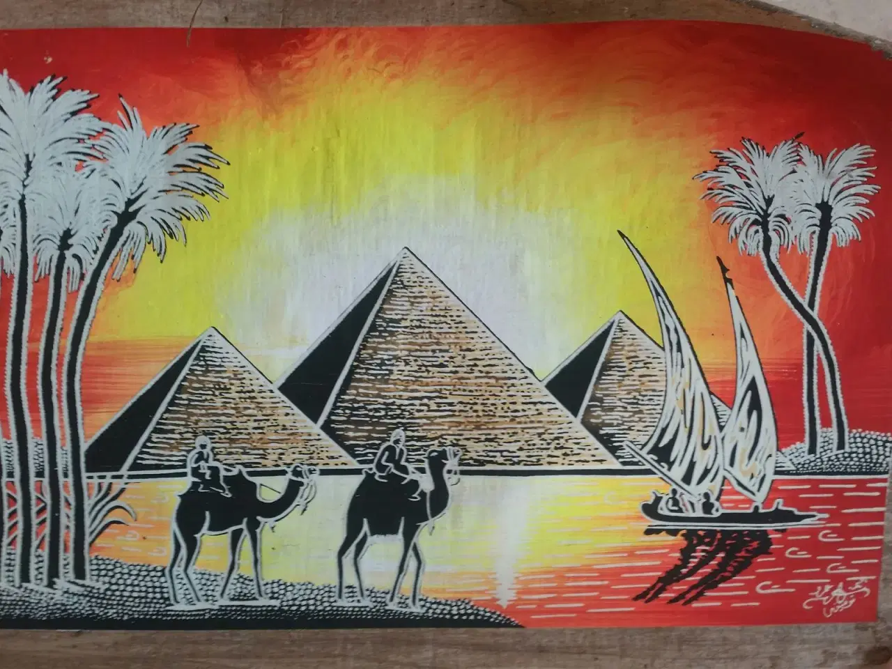 Billede 1 - Maleri fra Egypten med pyramider (selvlysende )