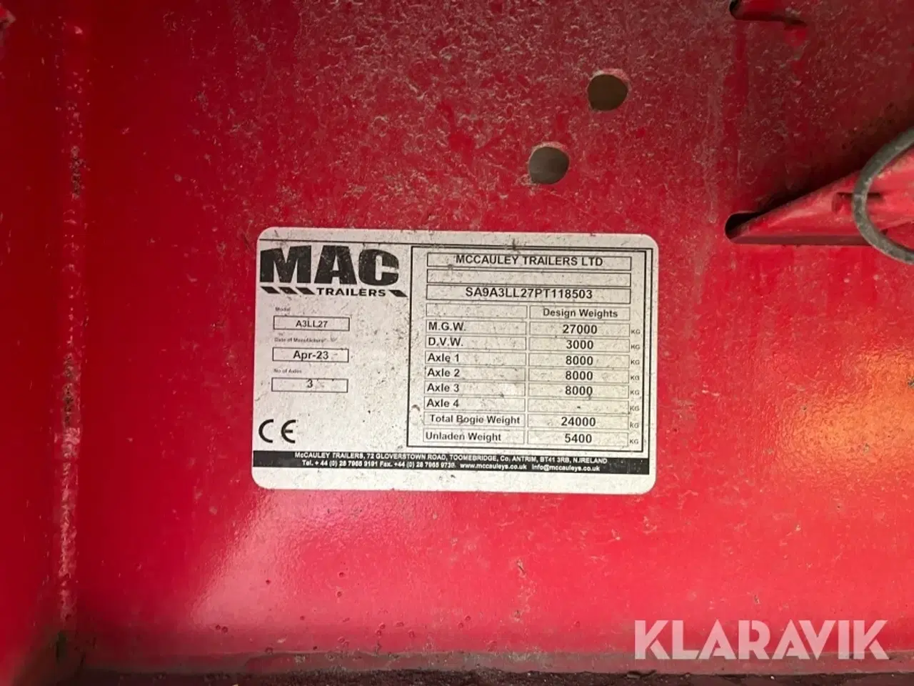 Billede 11 - Trailer McCauley 27 tons 3 akslet