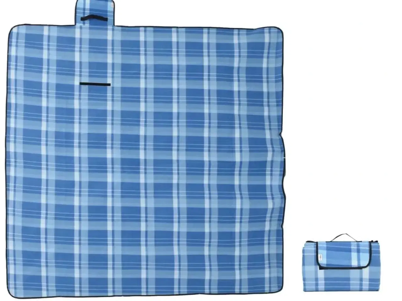 Billede 3 - Picnictæppe 200x200 cm foldbart fløjl ternet blå