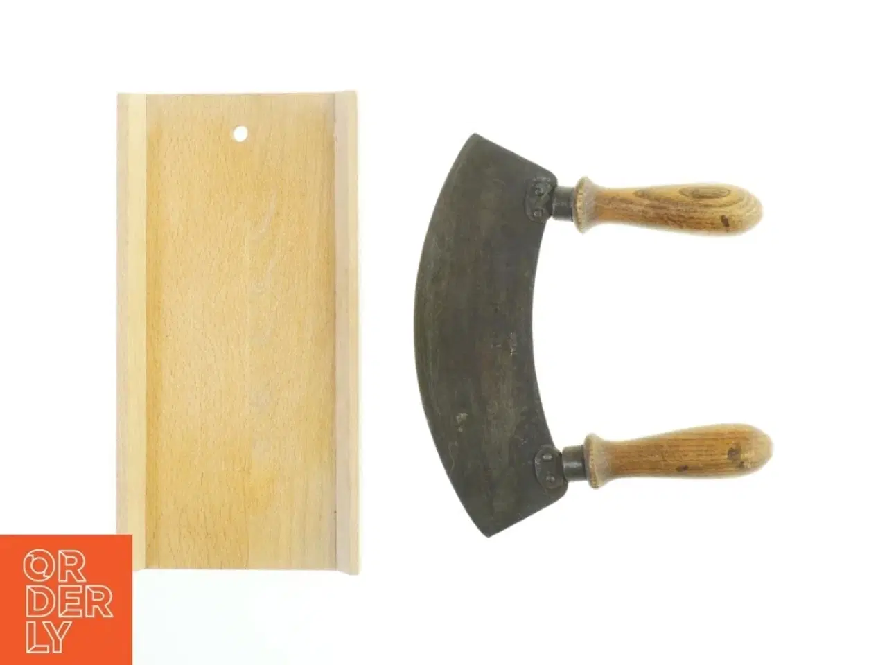 Billede 2 - Gamle urtekniv med skærebræt (str. Længde af blad. 25,5 cm)