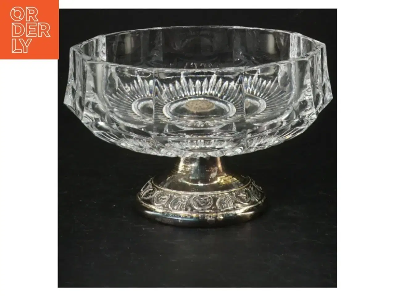 Billede 1 - Gl. Glasskål med fod i sølvplet (str. H. 9,5 cm. ø. 13,5 cm)