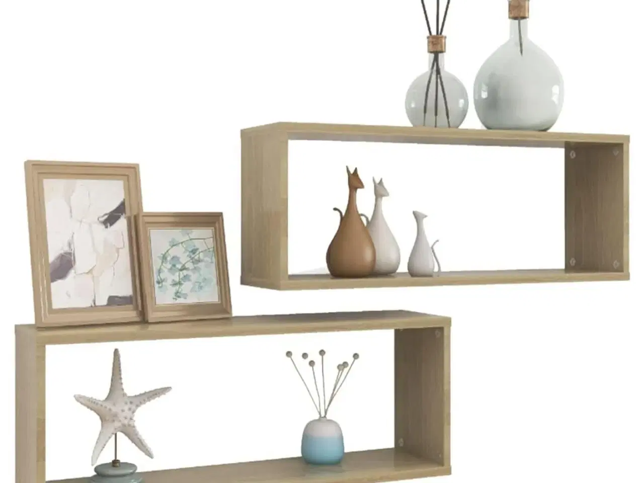 Billede 3 - Væghylder 2stk. 60x15x23cm kubeformet konstrueret træ sonoma-eg