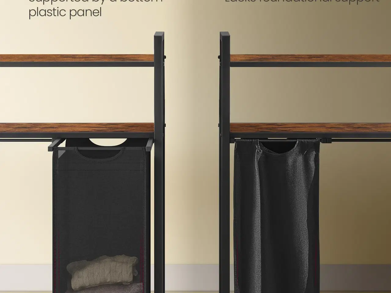 Billede 5 - Vasketøjssorterer med 3 udtagelige poser og 2 hylder – rustik brun/sort, 40 l pr. pose