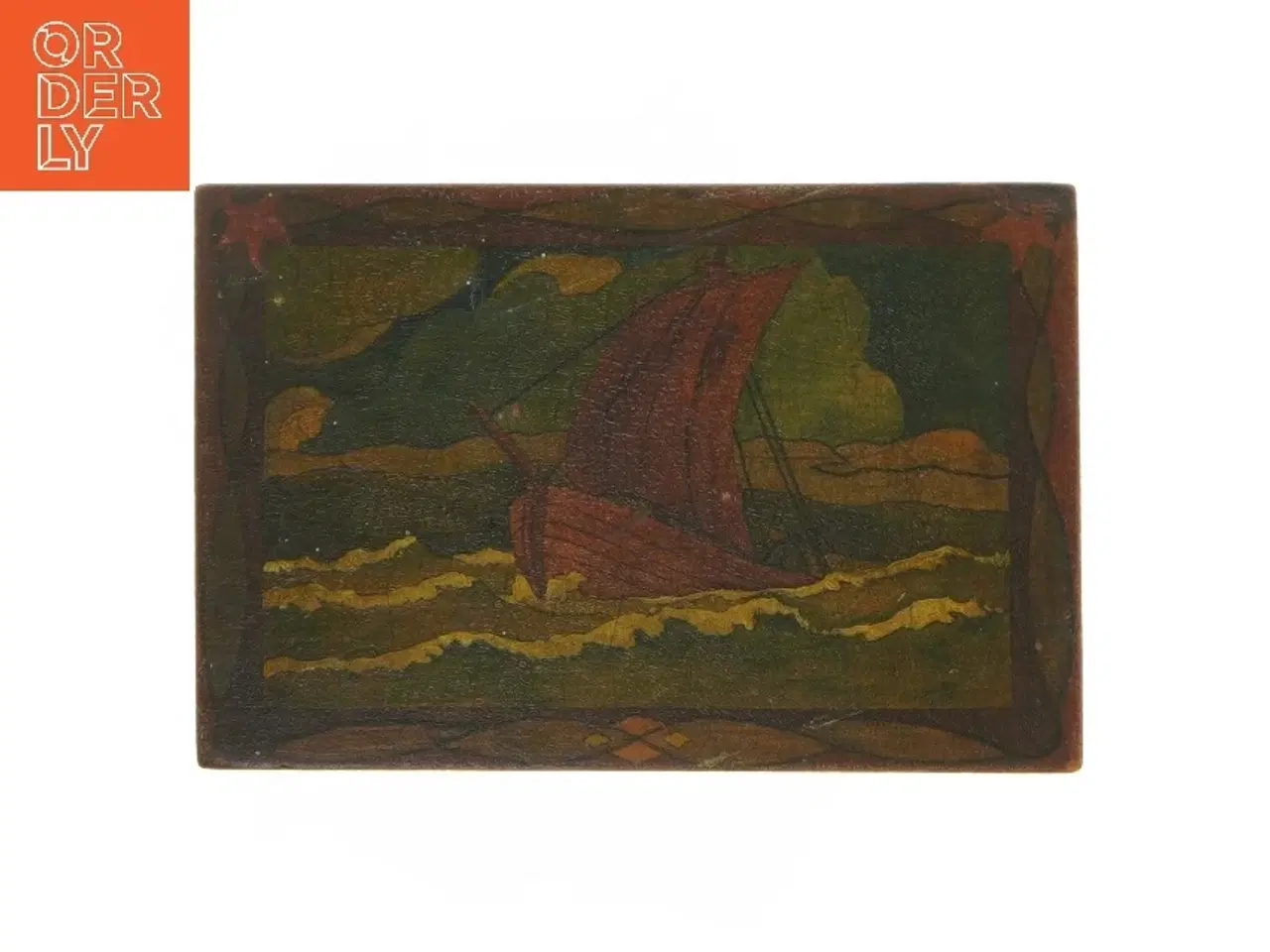 Billede 6 - Dekoreret trækasse med skibsmaleri (str. 16x10x6 cm)
