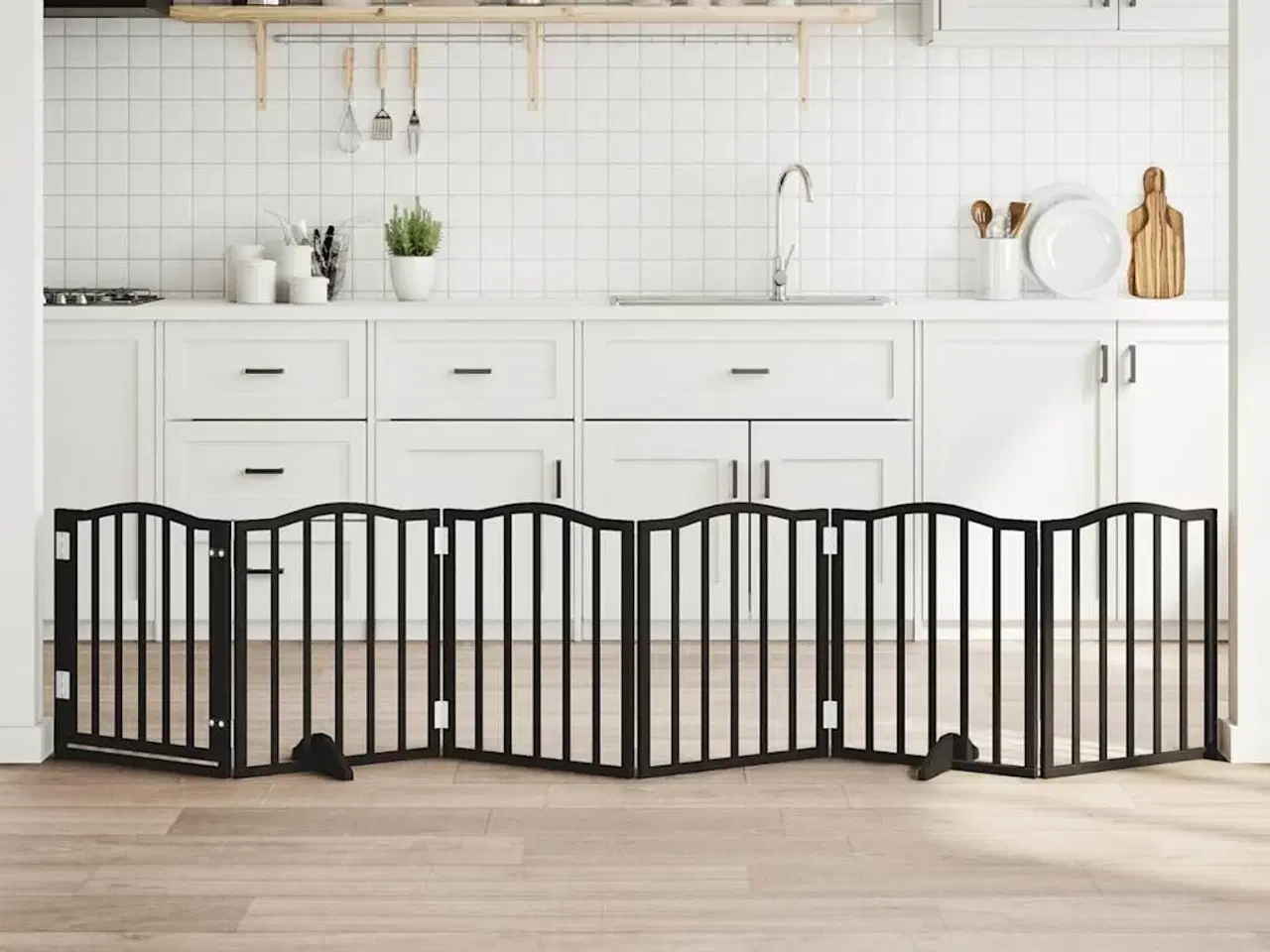 Billede 1 - Hundelåge med dør 6 paneler 300 cm foldbar poppeltræ sort