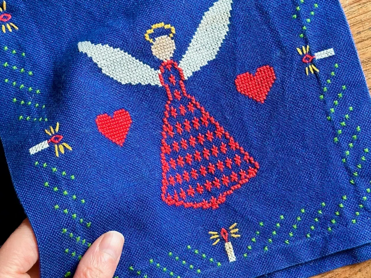 Billede 5 - Bordløber, blå m engle, 127 x 19 cm