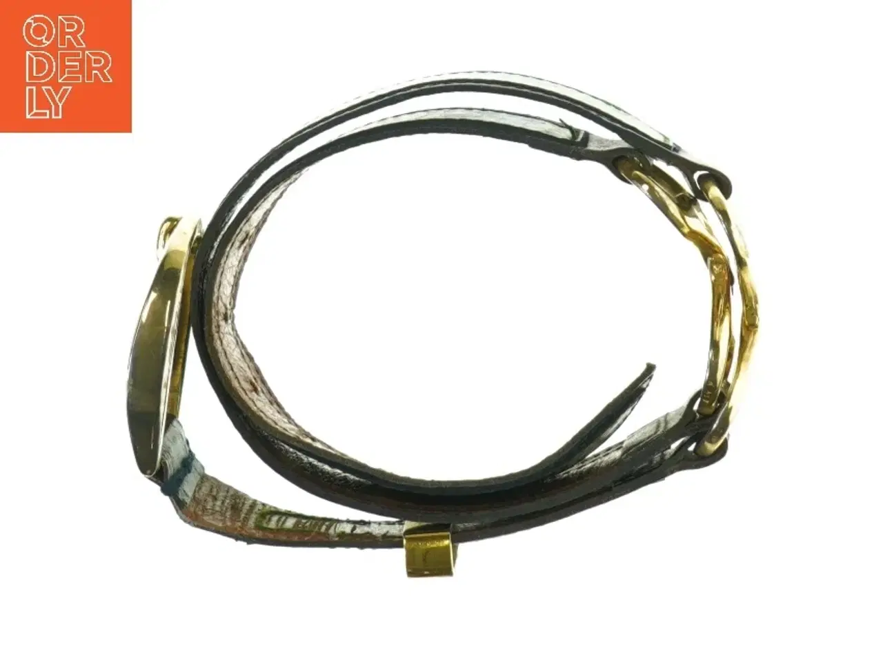 Billede 5 - Grønt læderbælte med guldfarvet spænde (str. Længde. 93 cm. b 4 cm)