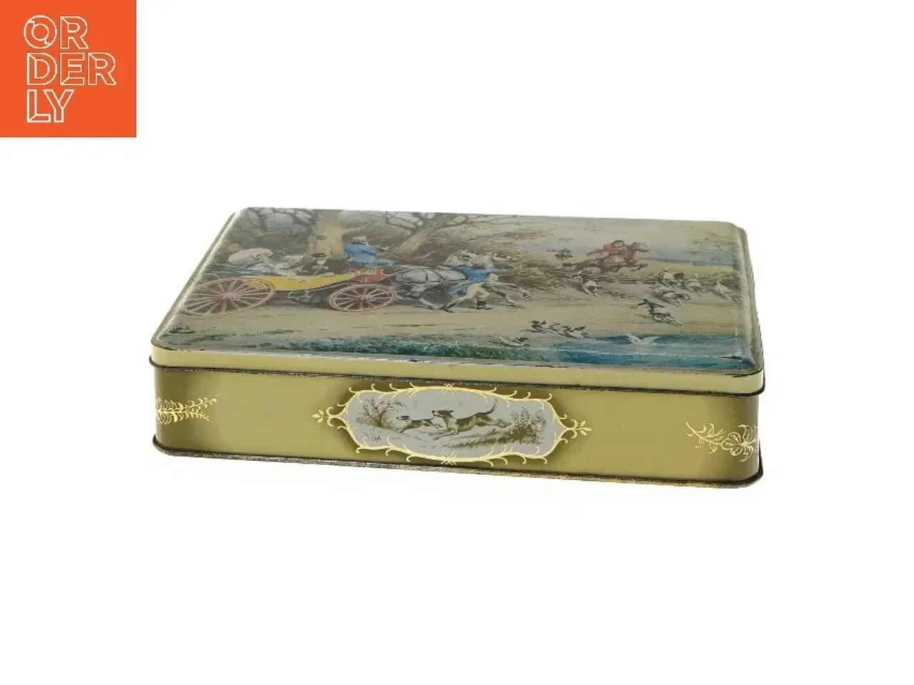 Billede 2 - Kagedåse med jagtmotiv (str. 24,5x18,5 cm)