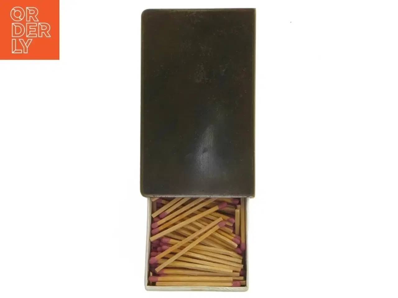 Billede 1 - Tin tændstikæske med tændstikker (str. 10x6x3,5 cm)
