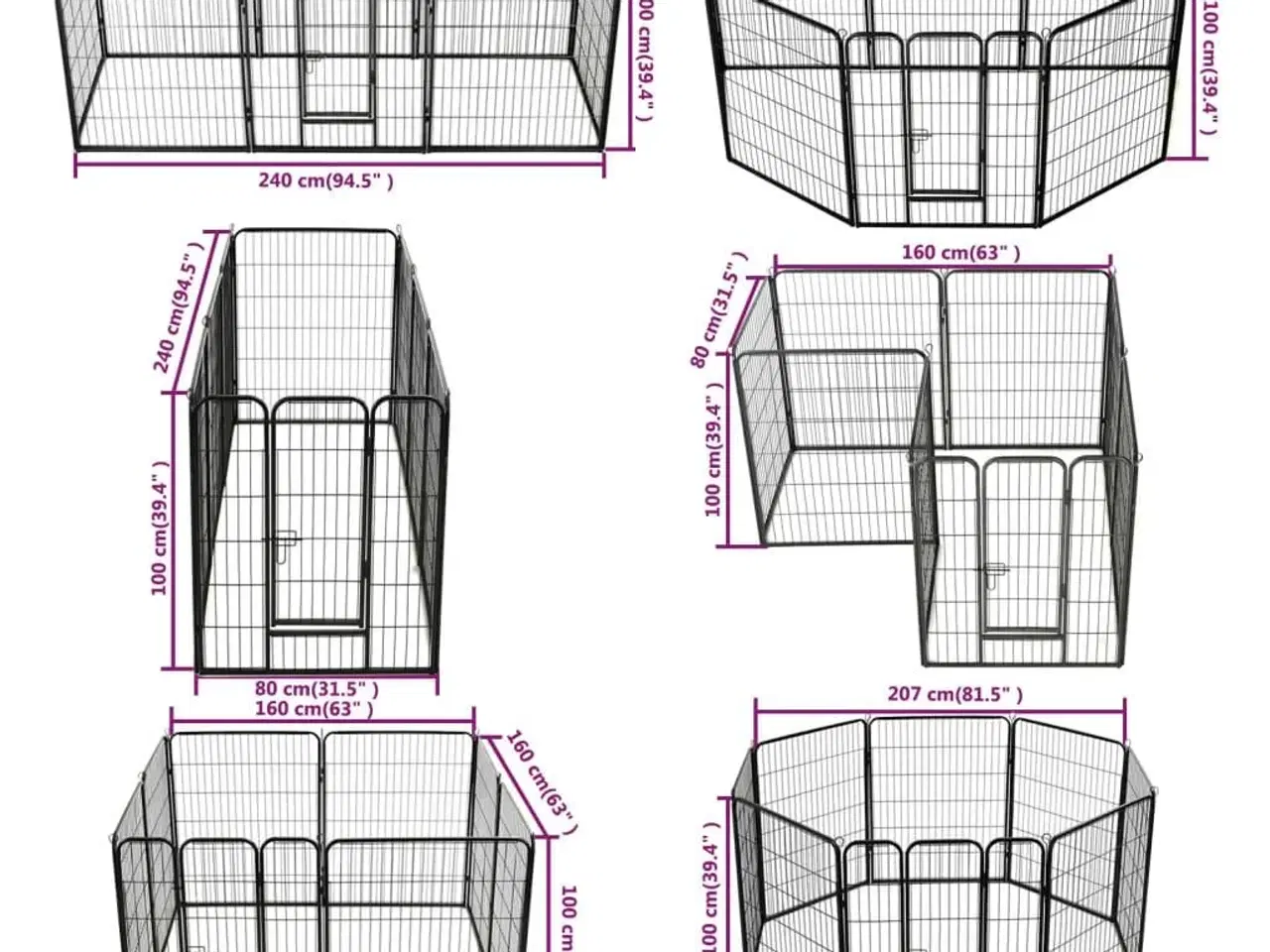 Billede 8 - Løbegård til hunde 8 paneler stål 80 x 100 sort