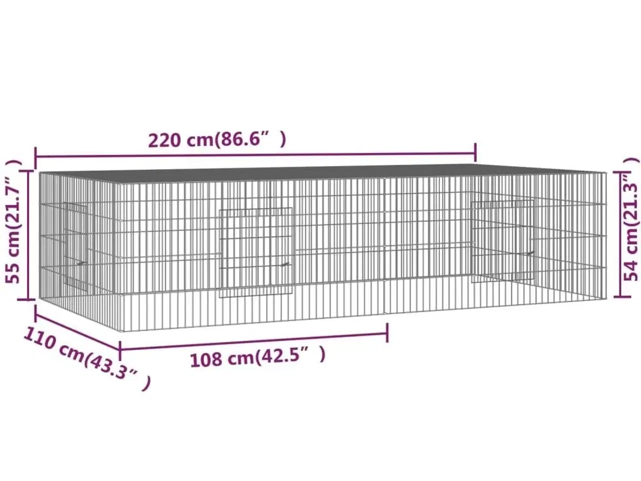 Billede 7 - 2-panels kaninbur 220x110x55 cm galvaniseret jern