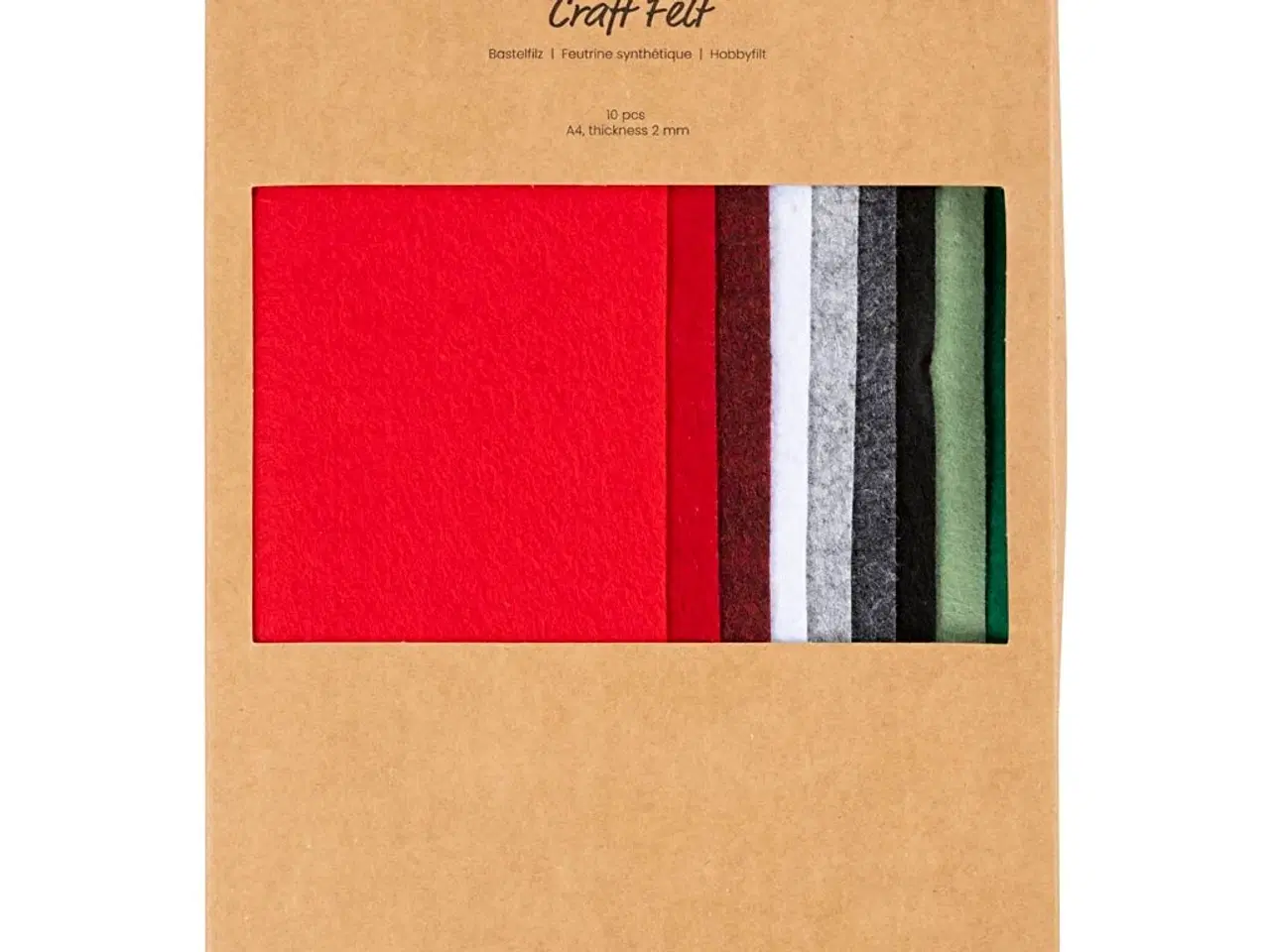 Billede 1 - Hobbyfilt i Julefarver - A4, 10 stk. 2 mm tykkelse