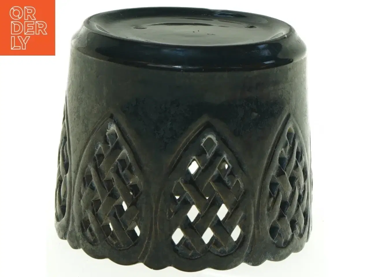 Billede 3 - Sort keramikkrukke med udskåret blonde (str. Diameter 12,5 cm h 11 cm)