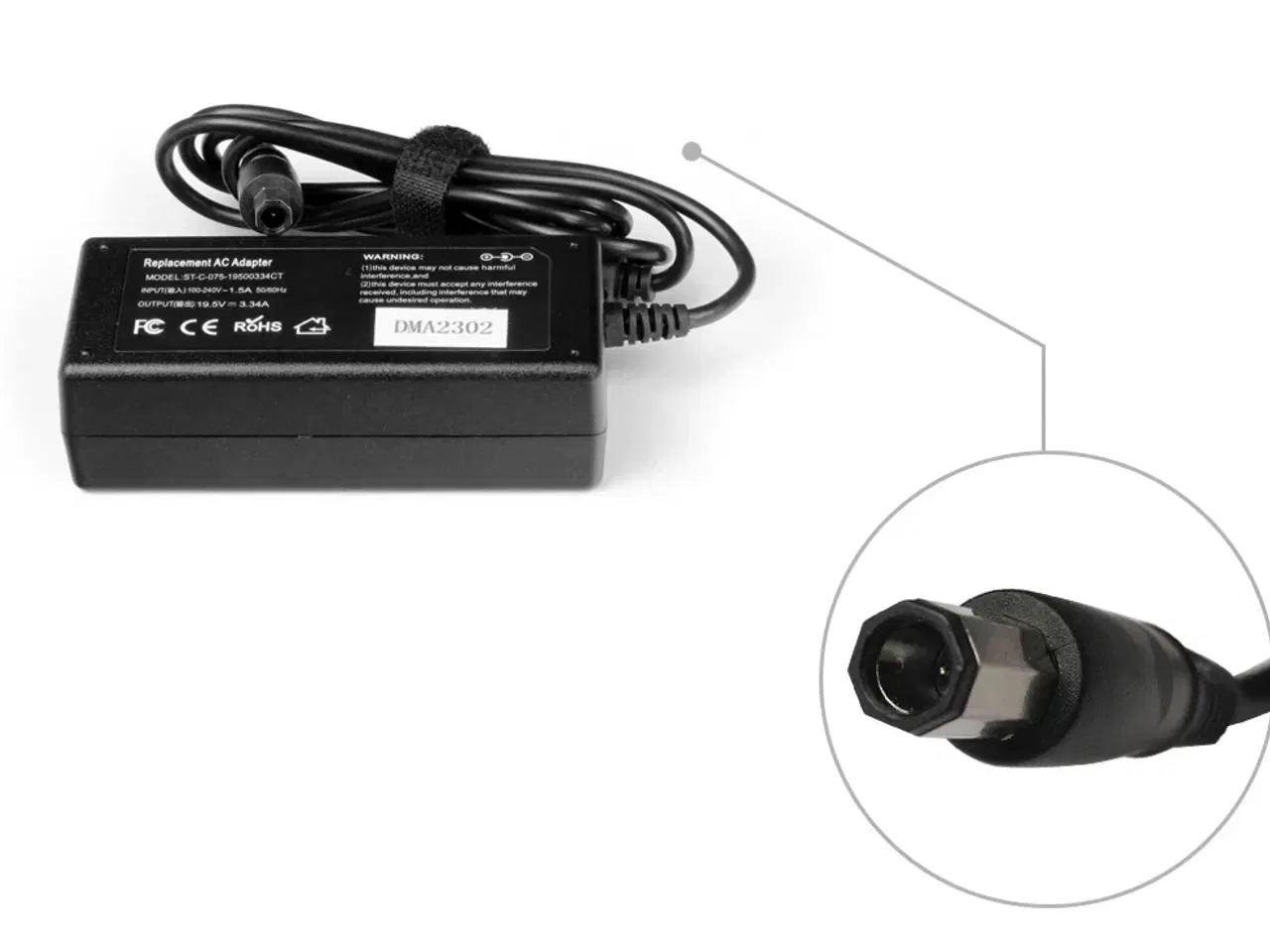 Billede 1 - Dell 65W 19.5V 3.34A med Octagonal/Octagon/Hexagon strømforsyning tip - Kompatibel