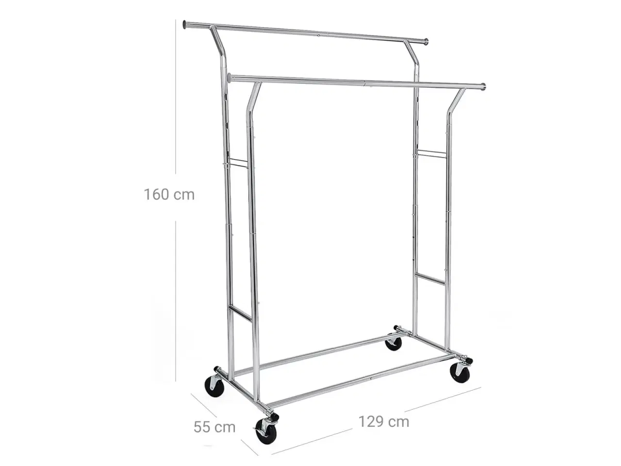 Billede 6 - Tøjstativ på hjul Heavy Duty 110 kg, justerbar længde 129–169 cm, krom