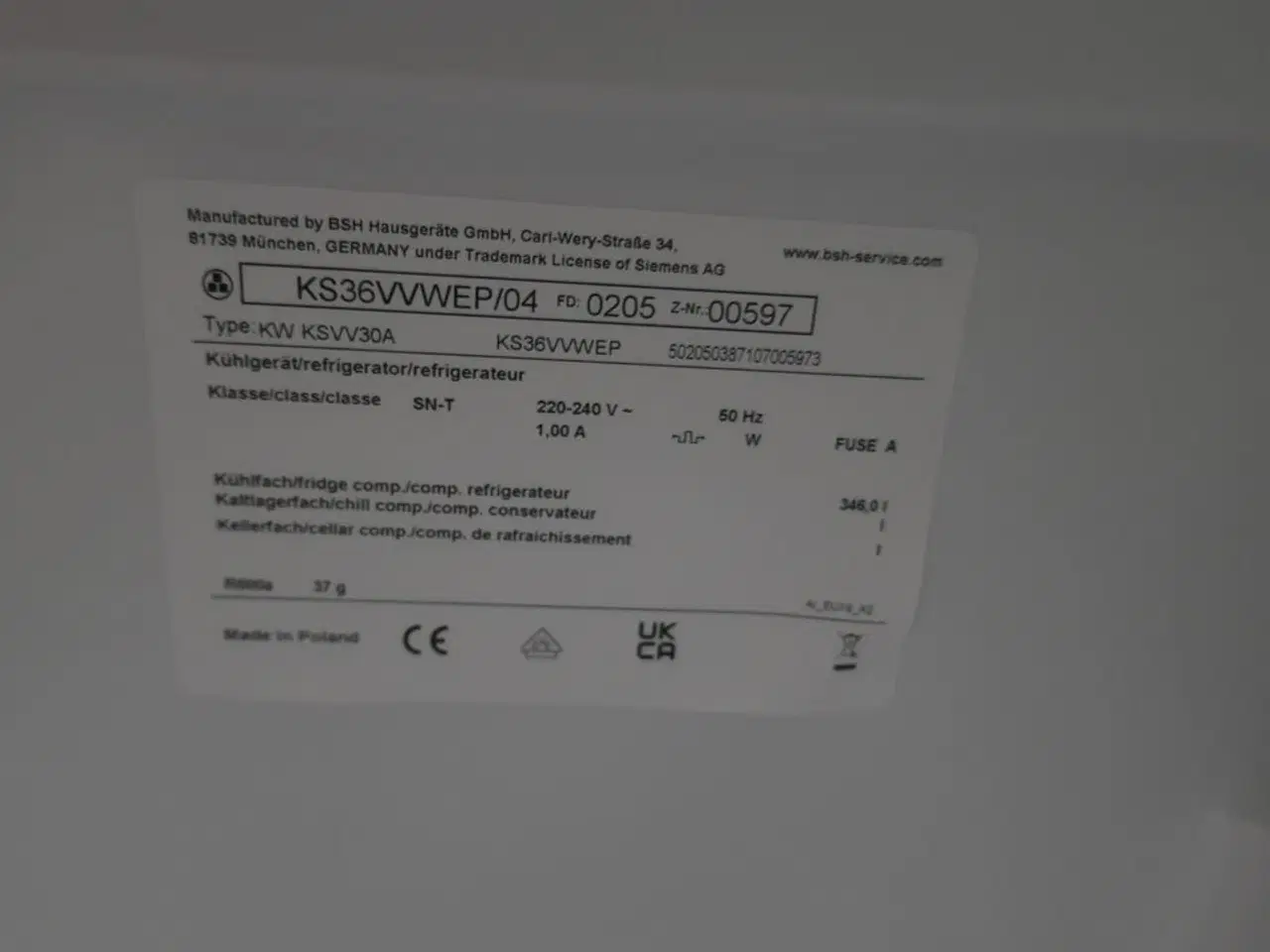 Billede 9 - Køleskab SIEMENS KW KSVV30A