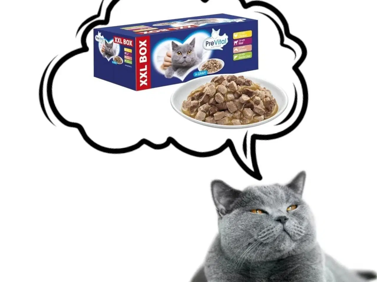 Billede 4 - Vådfoder til kat – PREVITAL XXL boks med kylling, kalv, laks og lever i sauce, 48 × 100 g