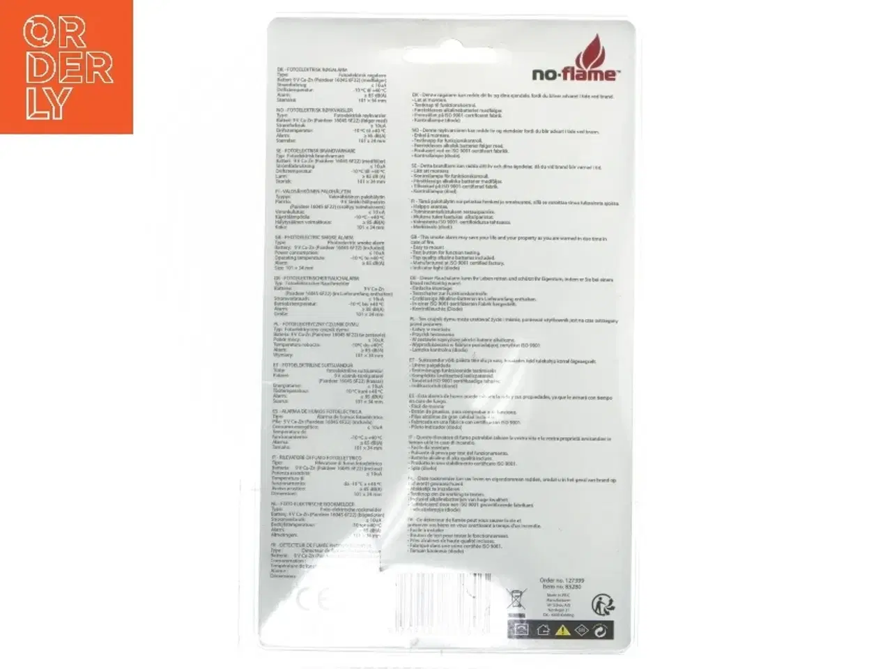 Billede 2 - Fotoelektrisk røgalarm fra No-Flame (str. 101x34 mm)