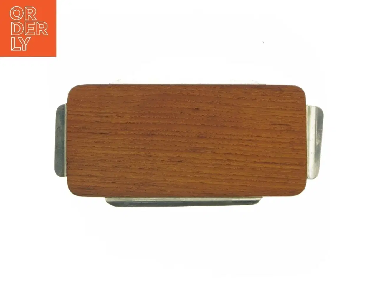 Billede 3 - Teak Træ fad med ciseleret metal  (str. 19x9 cm)