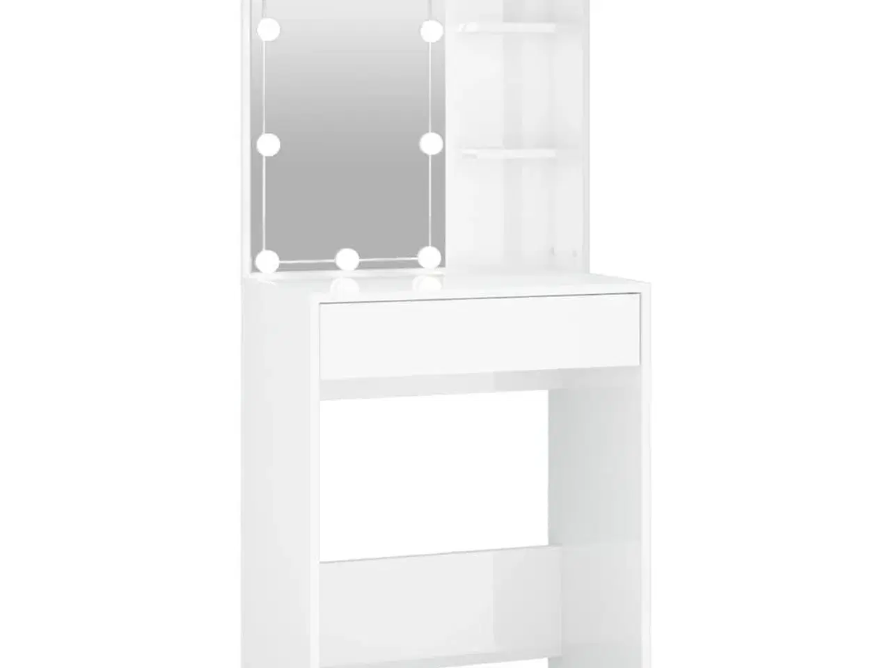 Billede 2 - Makeupbord med LED-lys 60x40x140 cm hvid højglans