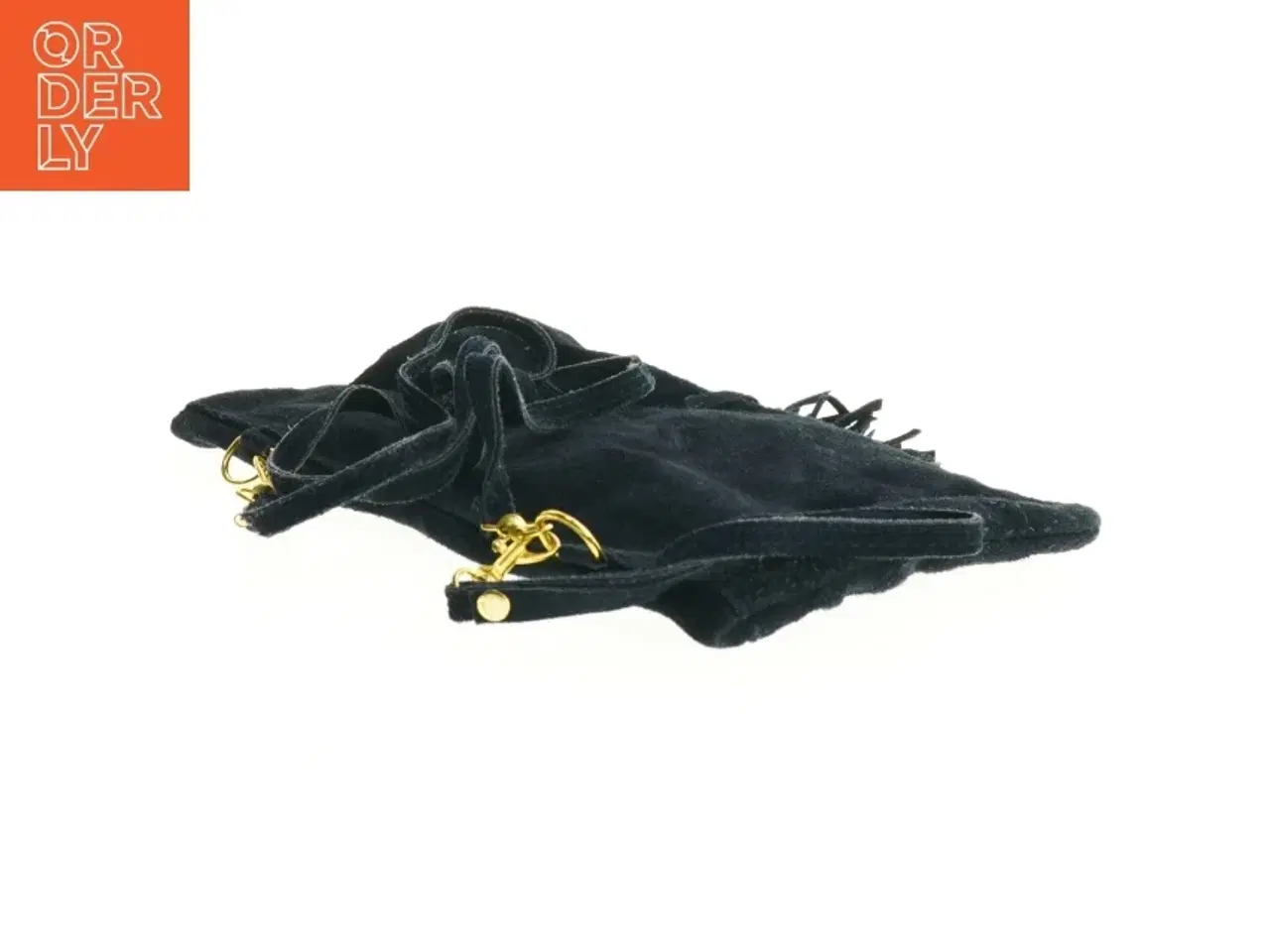 Billede 2 - Sort kvast dekoreret ruskind skuldertaske (str. 27 x 17 cm)