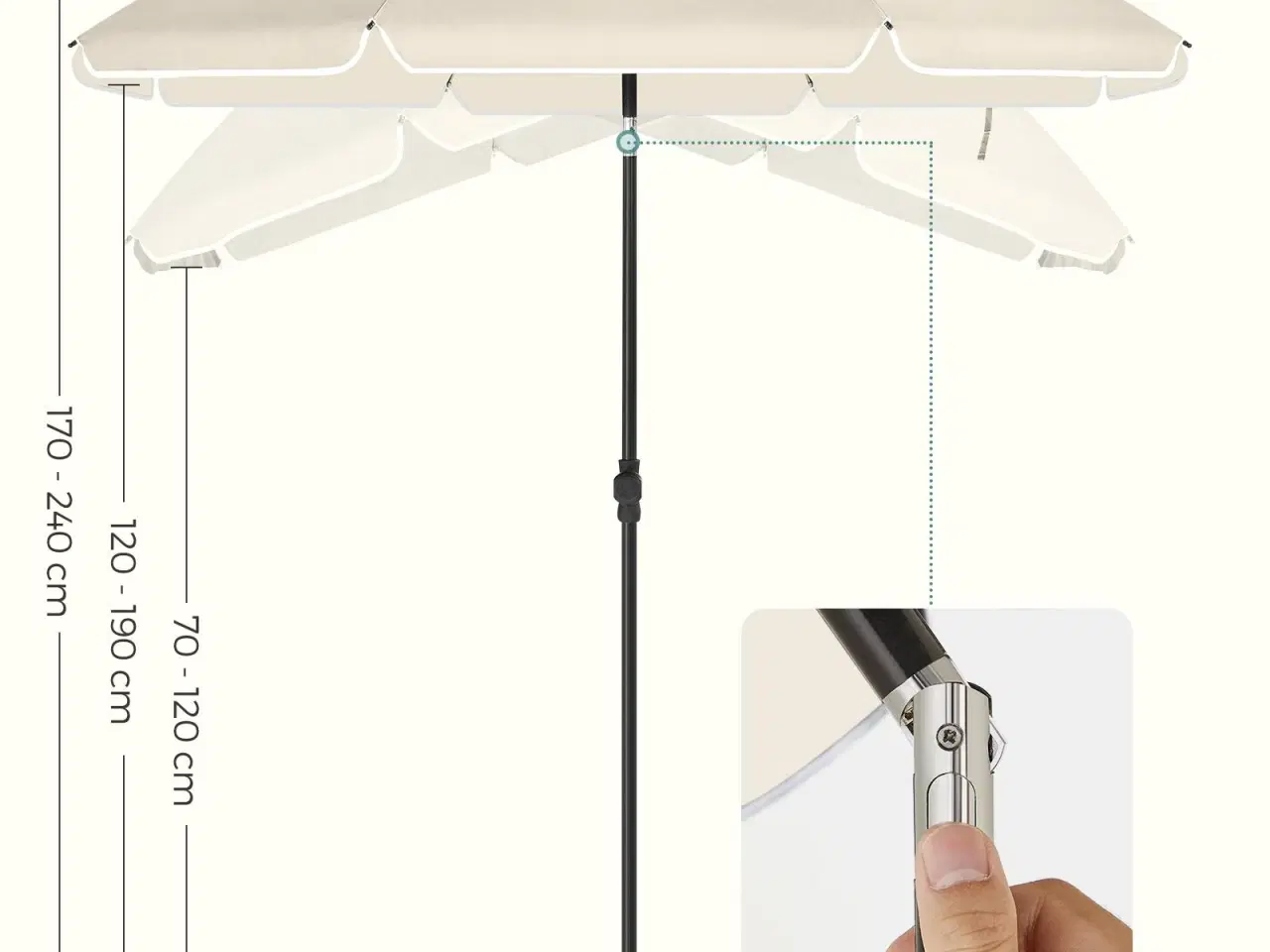 Billede 6 - Parasol 2 m til strand og have – UPF 50+, tilt og bæretaske, beige