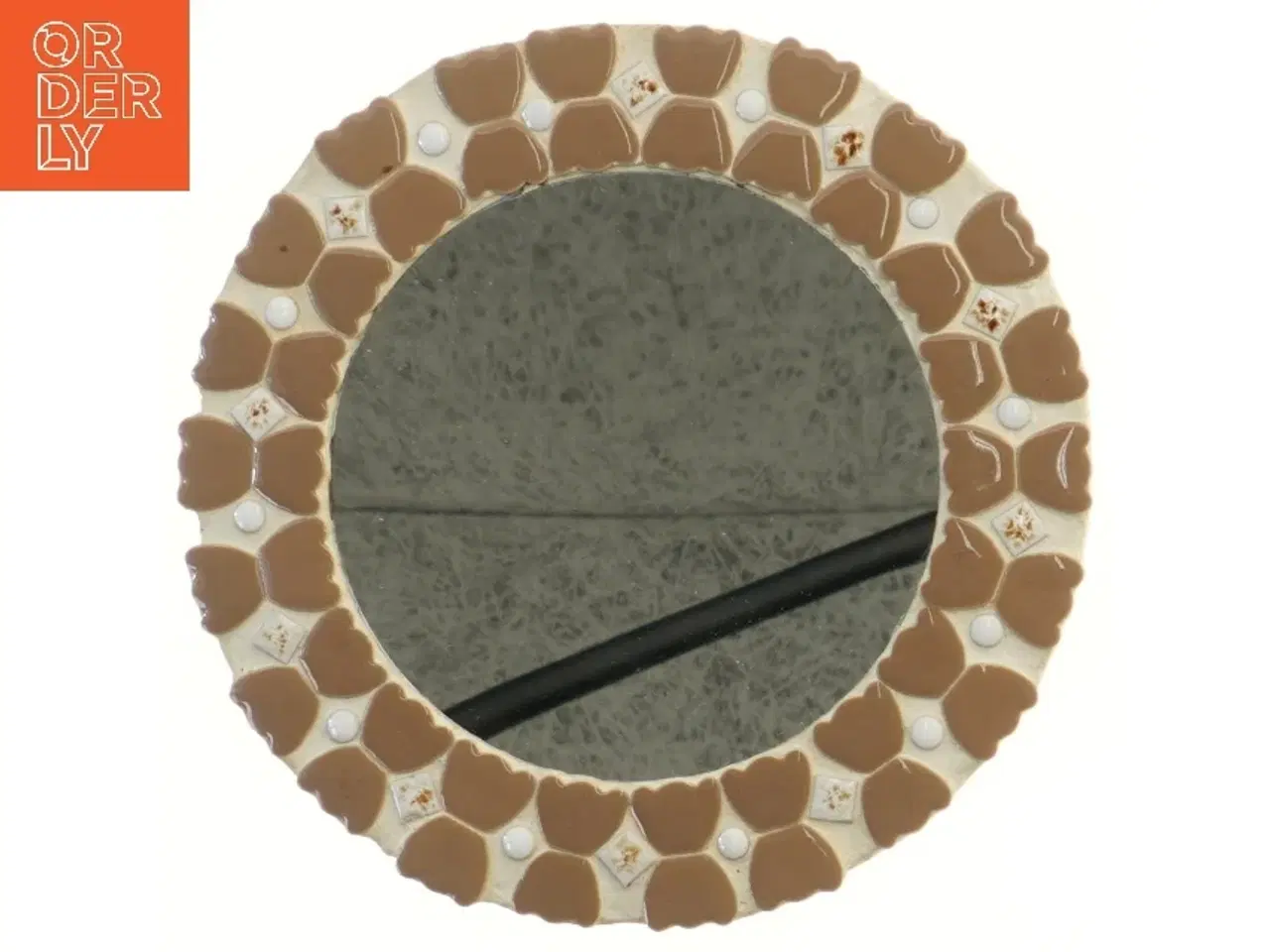 Billede 1 - Rund dekorativt spejl med keramik mosaikramme (str. Ø 22 cm)
