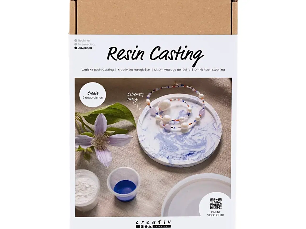 Billede 1 - DIY Kit Resin Støbning, Rund bakke med marmorering, blå, hvid, 1 pk.