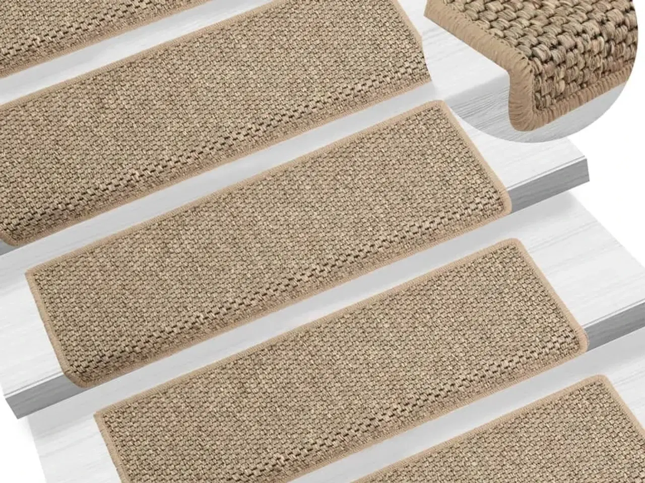 Billede 1 - Selvklæbende trappemåtter 15 stk. 65x21x4 cm sisal-look beige