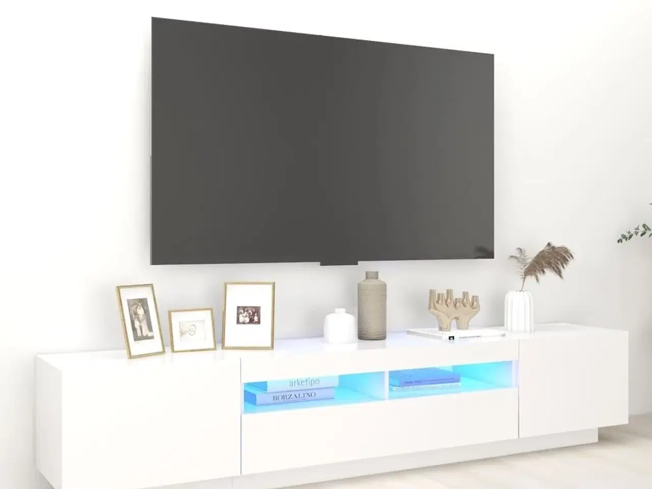 Billede 1 - Tv-skab med LED-lys 200x35x40 cm hvid