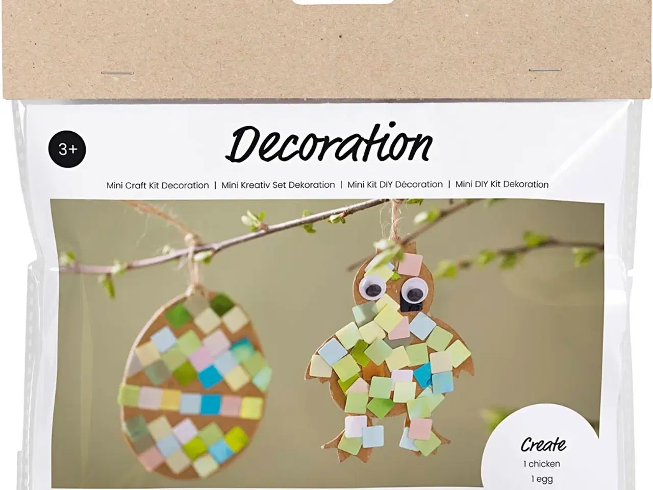 Billede 1 - Mini DIY Kit Dekoration, Æg og kylling, sort, brun, hvid, ass. farver, 1 pk.