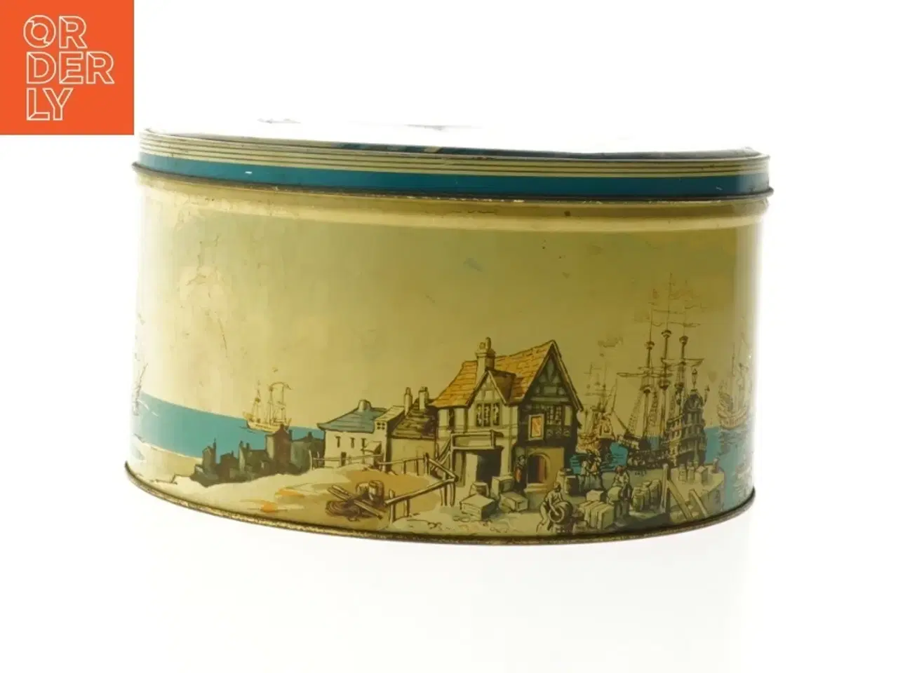 Billede 2 - Vintage metal blikdåse med skibsmotiv (str. Ø 23. cm)