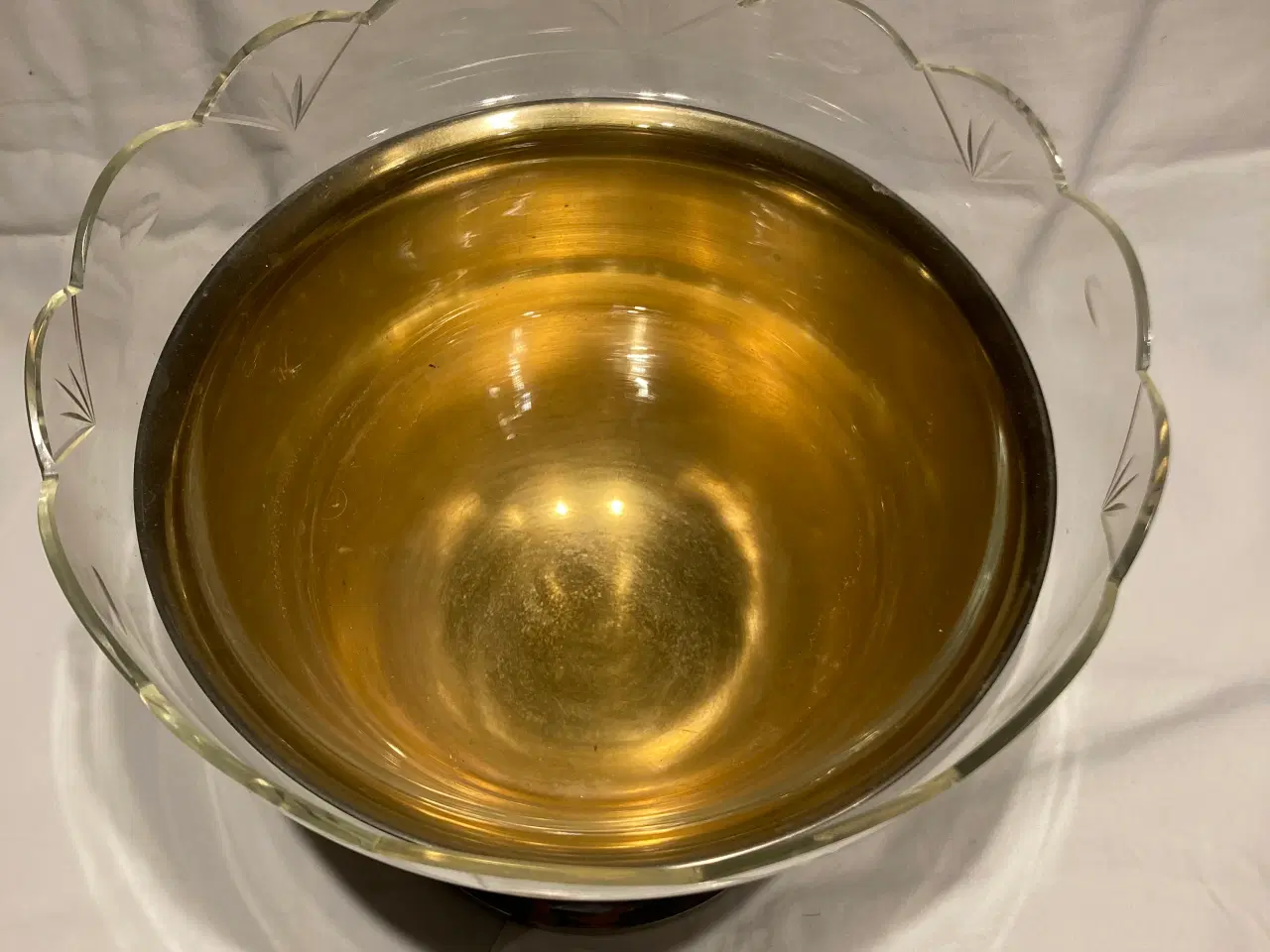 Billede 2 - Antik metalskål med glasindsats