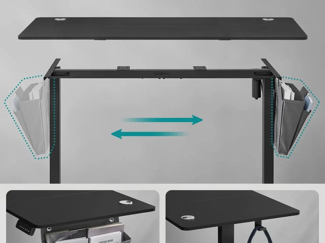 Billede 4 - Elektrisk hæve-sænkebord 60 × 140 cm – 72–120 cm, memory 4 højder, blæk-sort