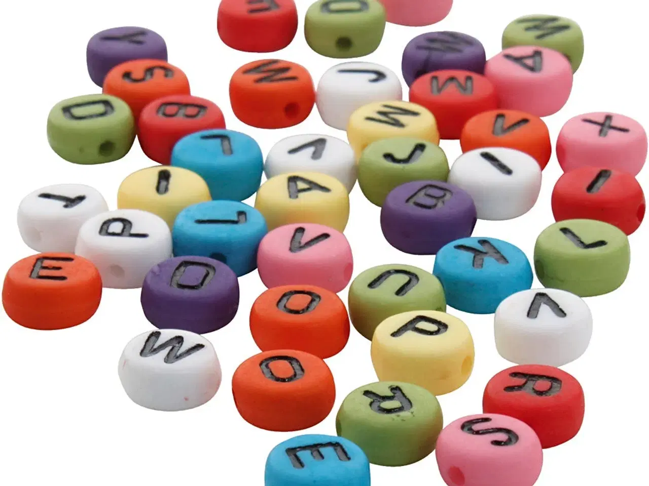 Billede 1 - Runde bogstavperler, diam. 7 mm, hulstr. 1-2 mm, tykkelse 4 mm, ass. farver, 500g/ 1 pk.