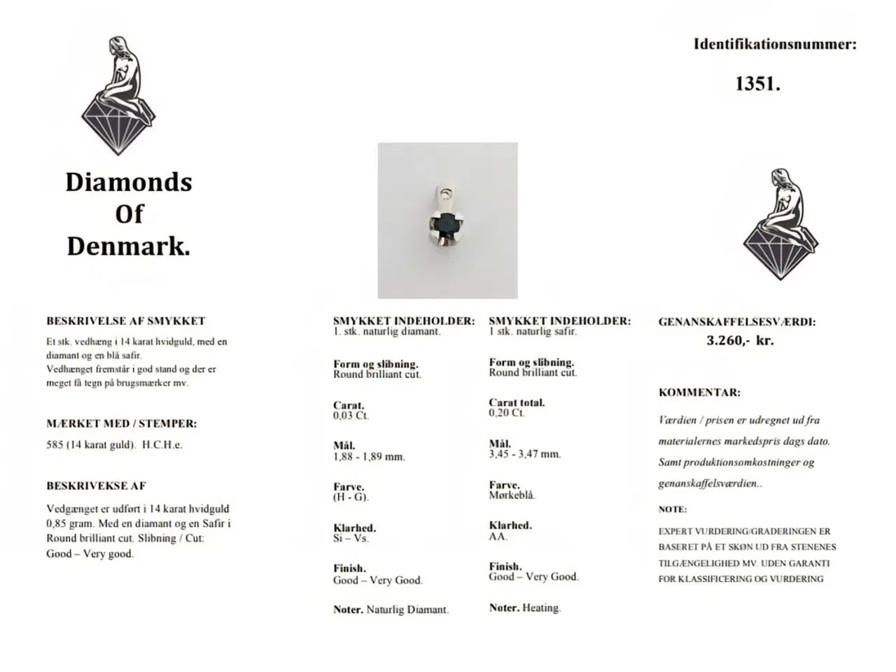 Billede 4 - Diamant & Safir Vedhæng.