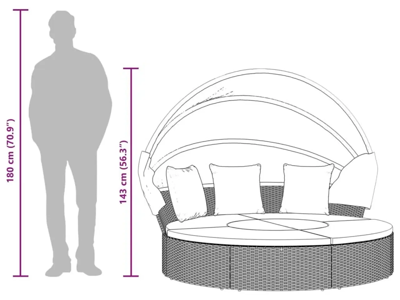 Billede 9 - Udendørs loungeseng med tag og hynder polyrattan sort