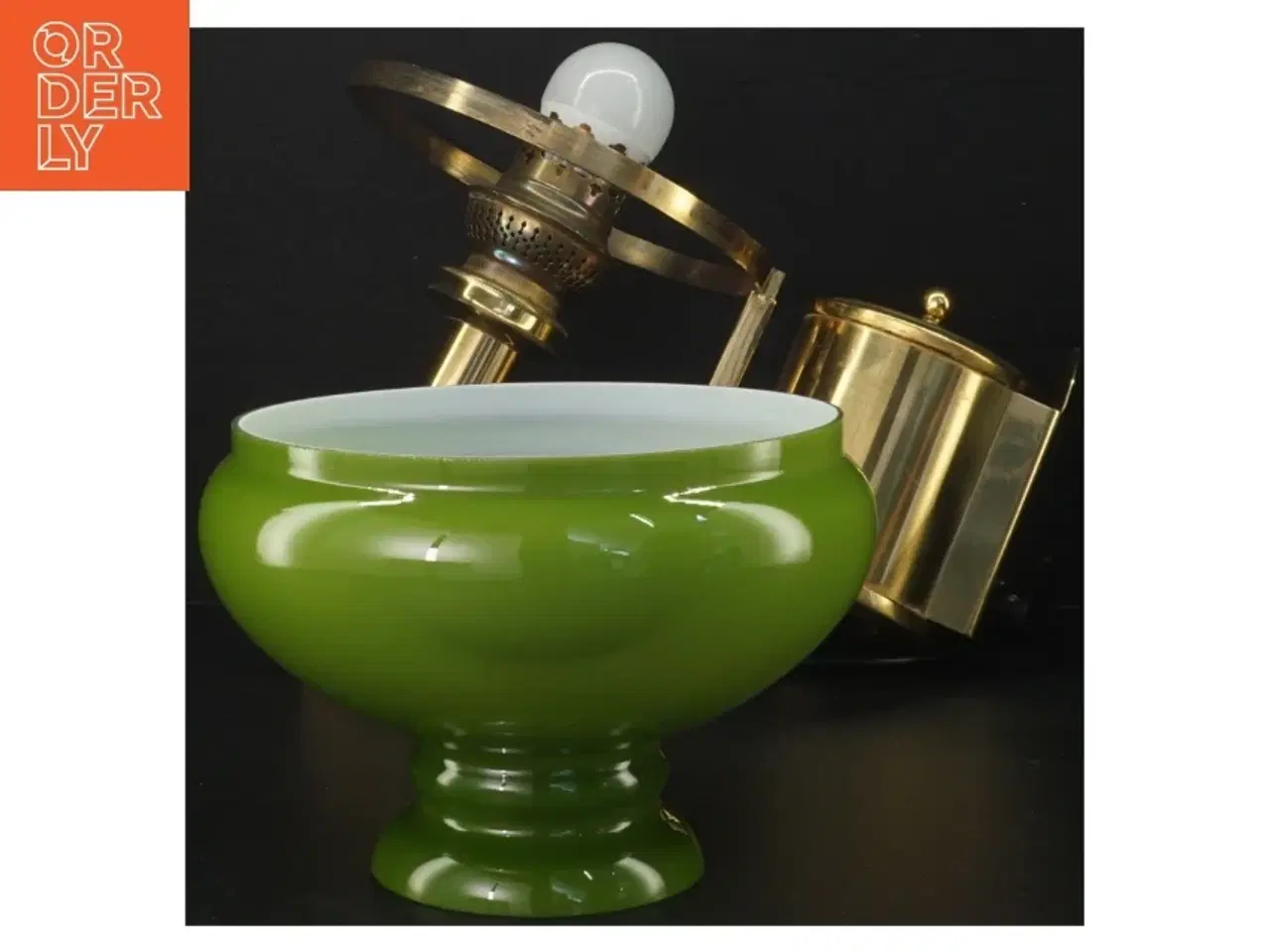 Billede 4 - Antik messing væglampe med grøn glasskærm (str. Ø 17x30x28 cm)
