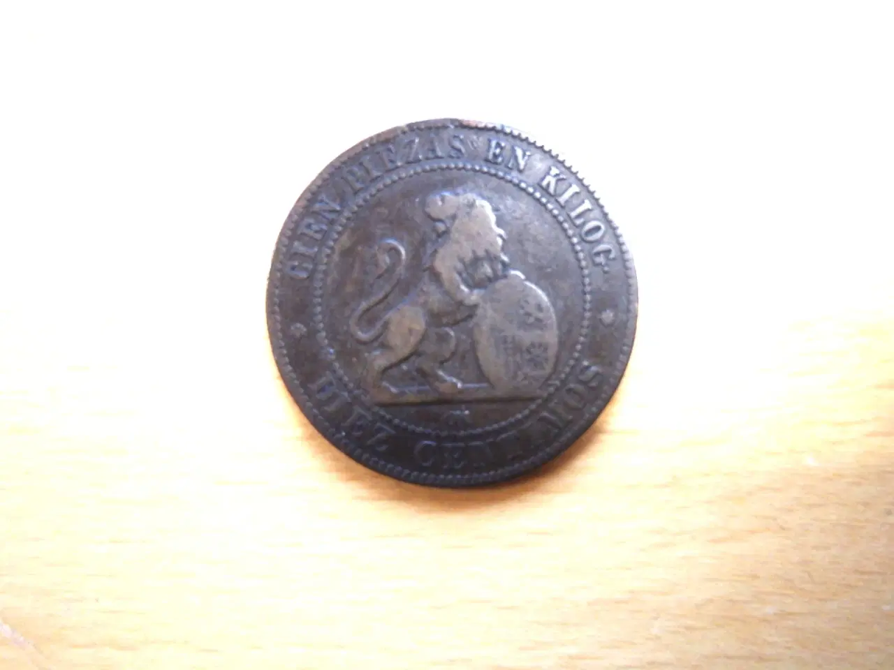 Billede 2 - 1870 Spansk Kobbermønt 10 centimos (pesetas) 