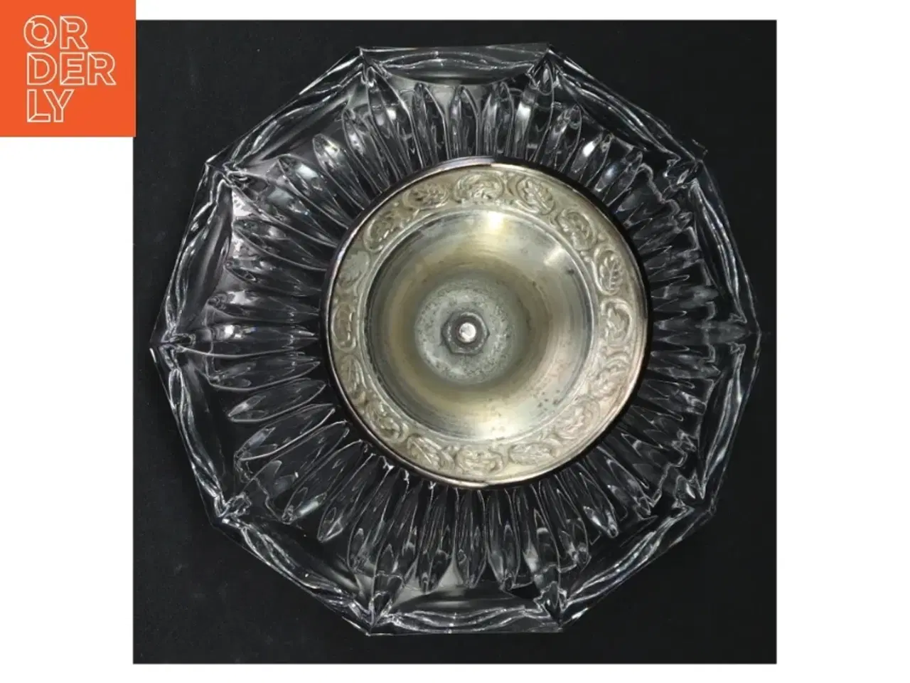 Billede 3 - Gl. Glasskål med fod i sølvplet (str. H. 9,5 cm. ø. 13,5 cm)