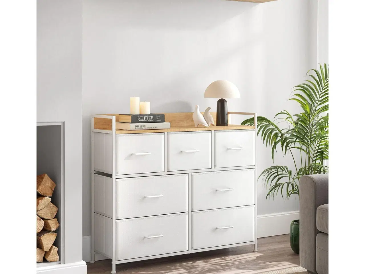 Billede 3 - Kommode med 7 skuffer stofskuffer, metalstel, hvid og træfarve