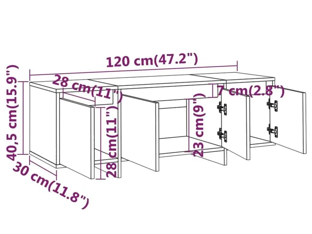 Billede 9 - Tv-bord 120x30x40,5 cm spånplade hvid