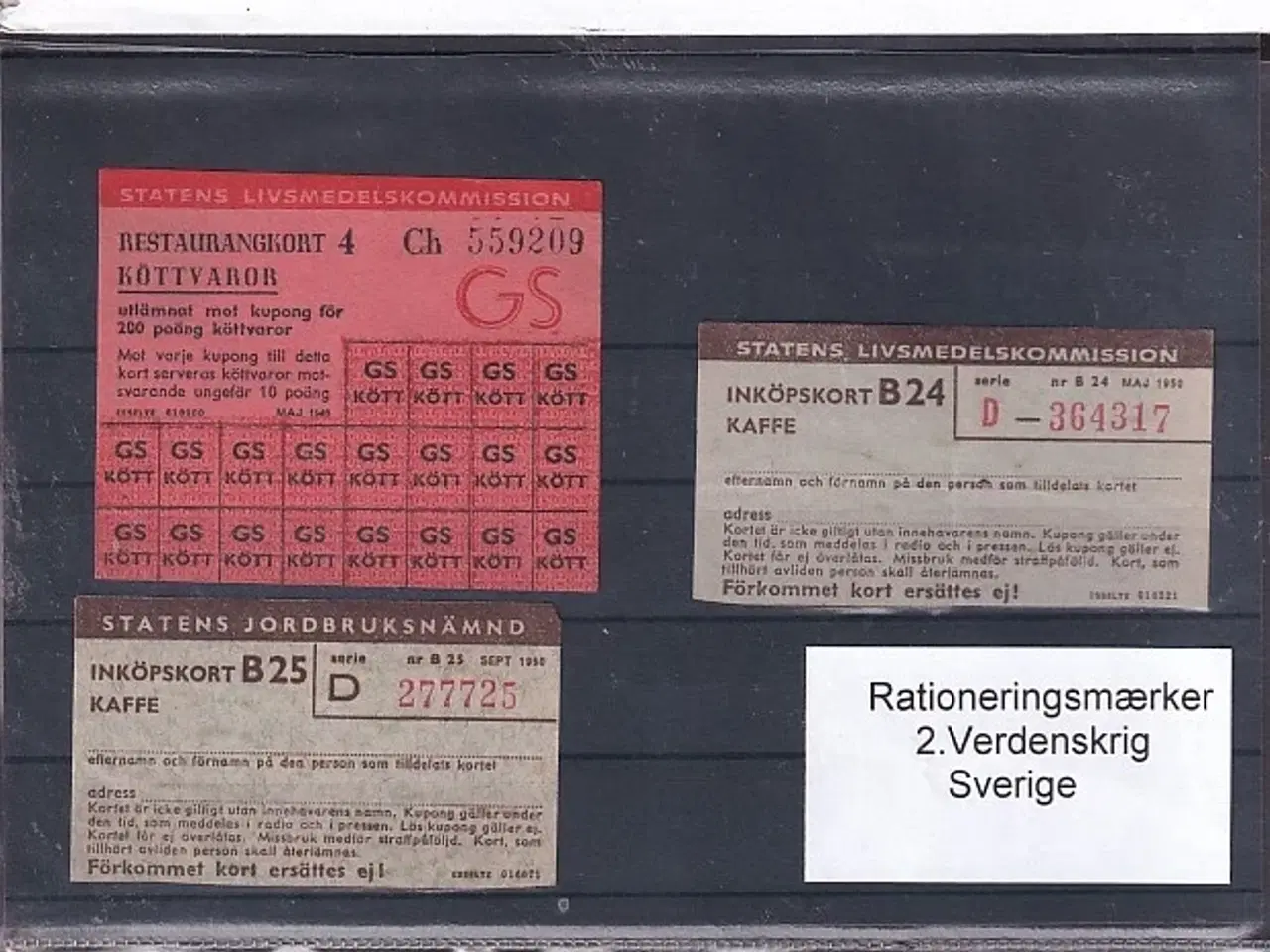 Billede 1 - Rationeringsmærker - 2. Verdenskrig - Sverige