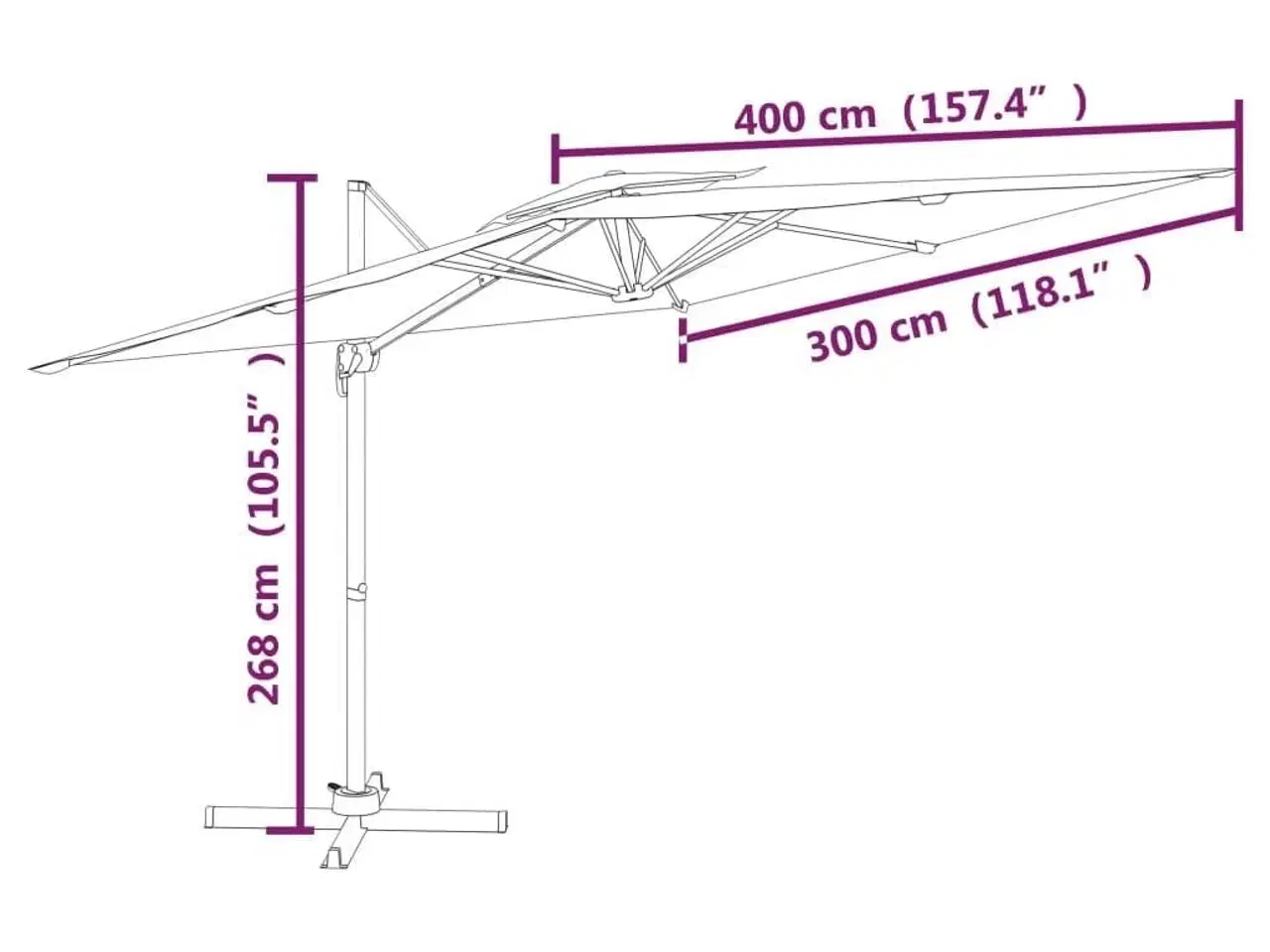 Billede 10 - Hængeparasol med dobbelt top 400x300 cm Antracitgrå