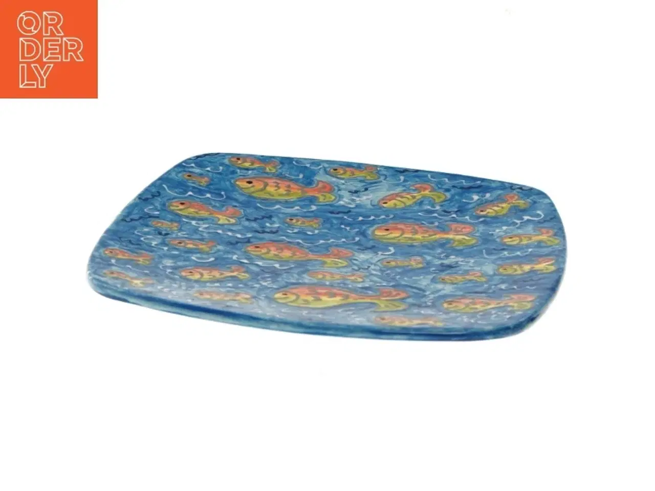 Billede 3 - Firkantet tallerken med fiskemønster (str. 27x27 cm)