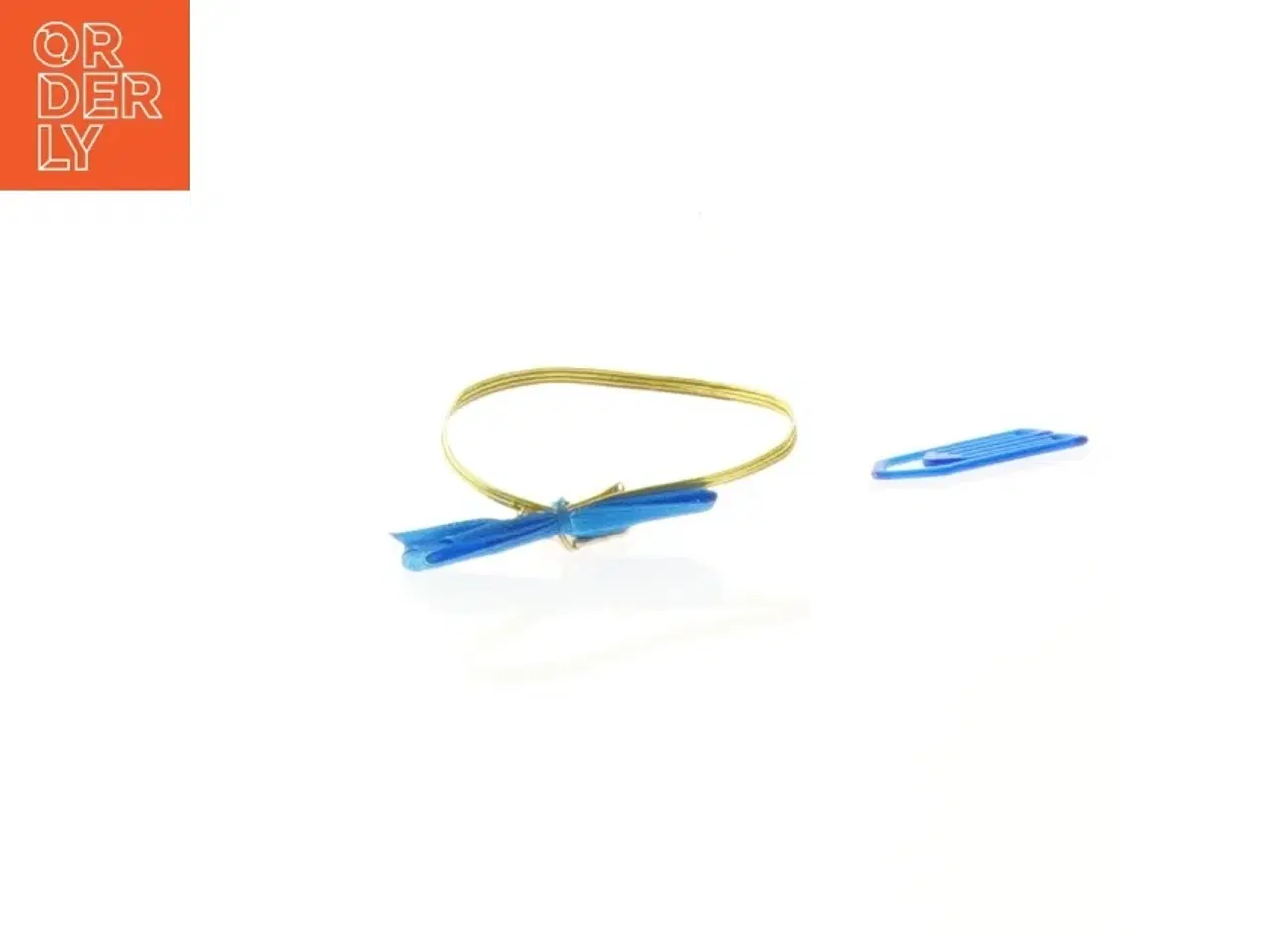 Billede 3 - Guldarmbånd med blå sløjfe og klips (str. 4 cm)