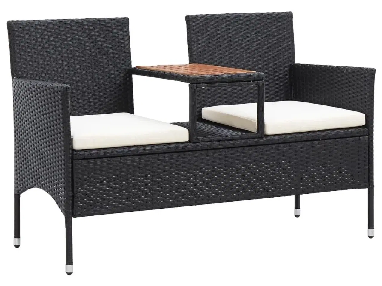 Billede 1 - 2-personers havebænk med tebord 143 cm polyrattan sort