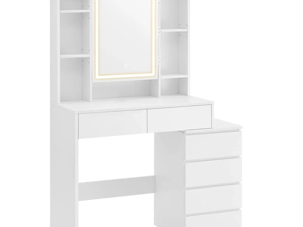 Billede 1 - Makeupbord med LED-lys, spejl og skuffer – 40 × 98,3 × 145 cm, moderne toiletbord i cloud hvid