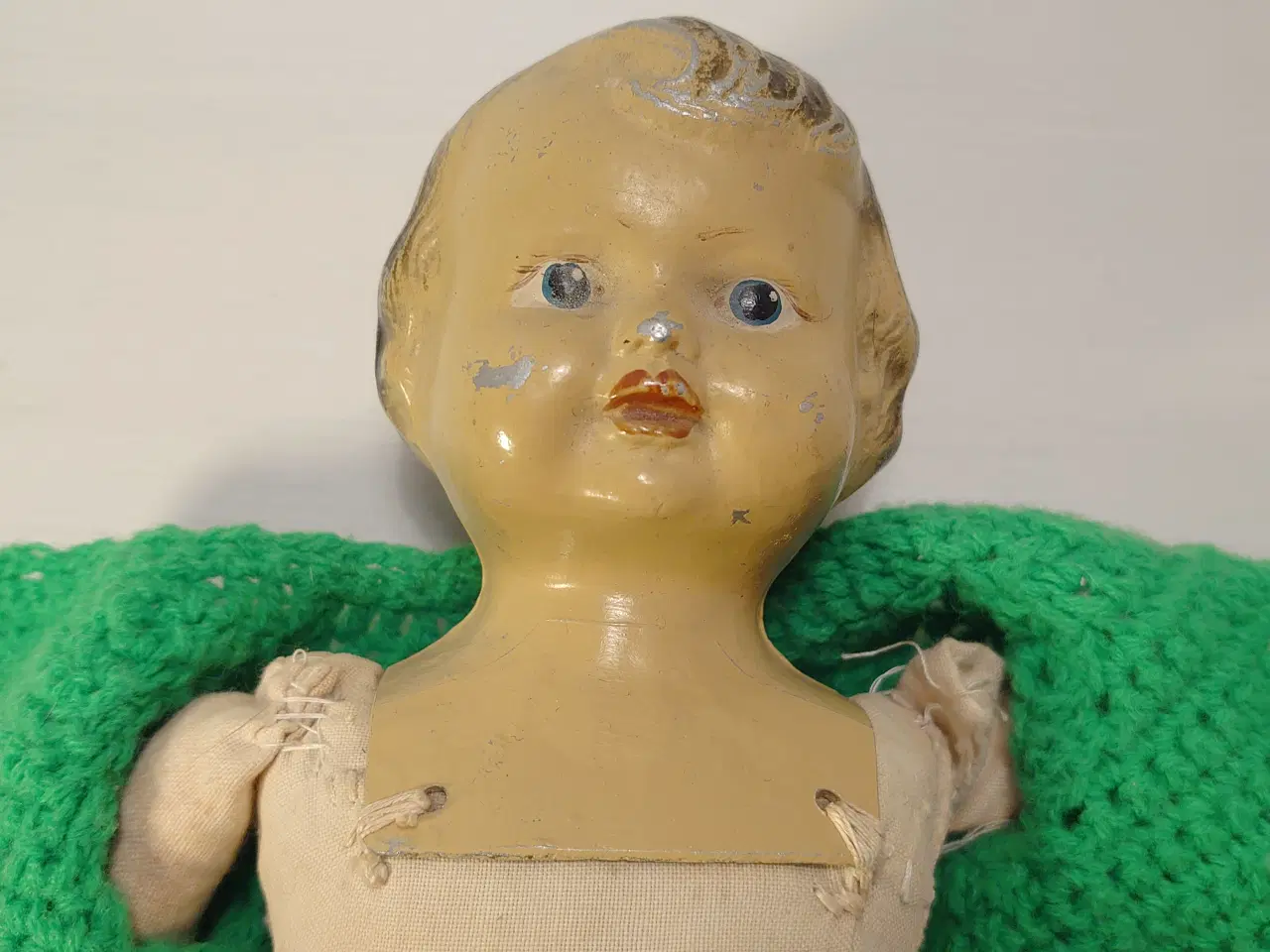 Billede 2 - Sjælden gammel dukke med metalhovede. H 35cm