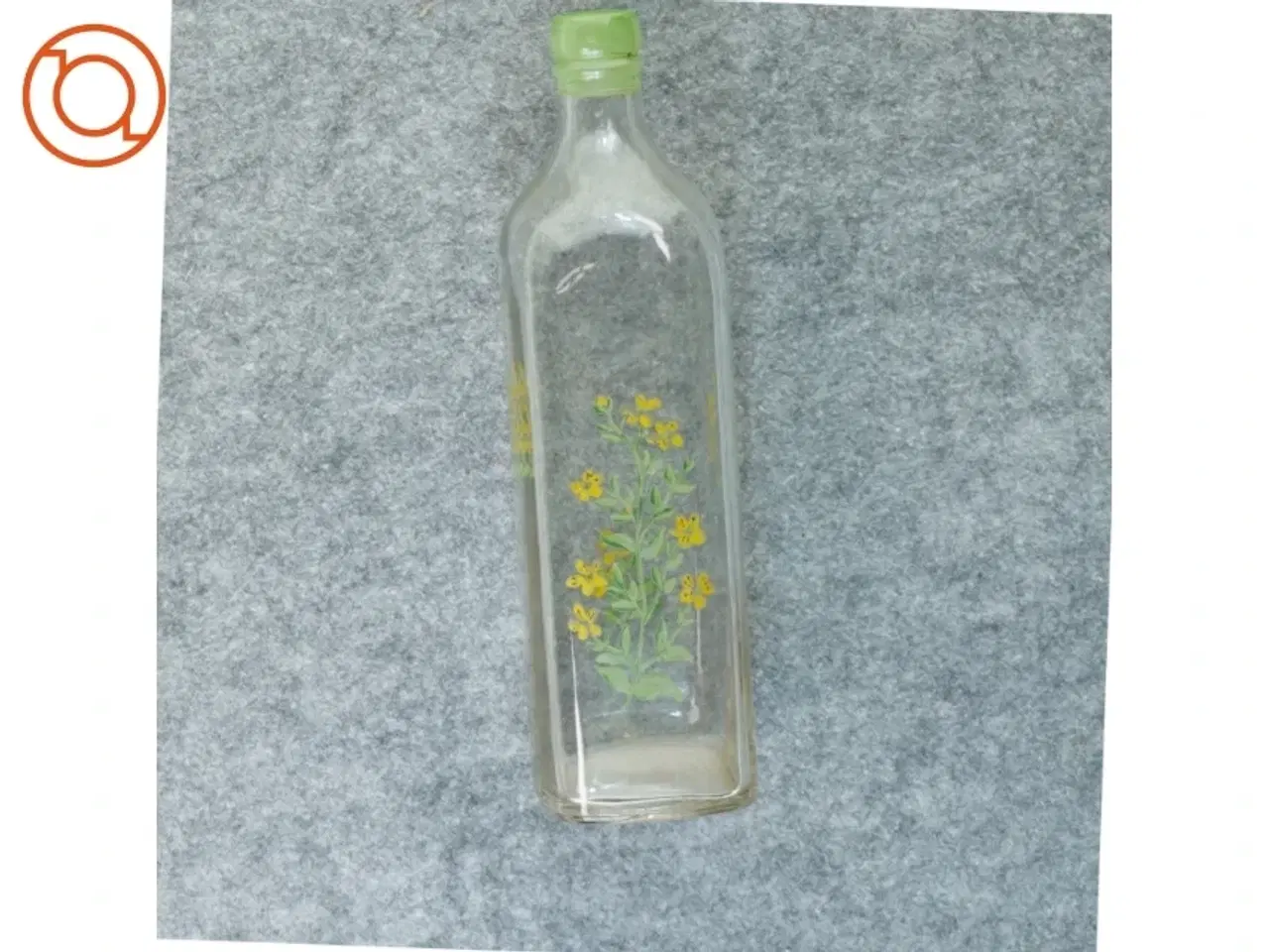 Billede 2 - Gammel flaske vase med blomstermotiv (str. 27 x 7 cm)